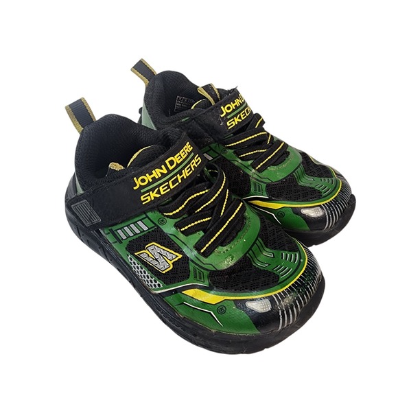 Skechers John Deere Light Up Sneakers Boys Size 7 Toddler Green Black Velcro - Picture 1 of 7